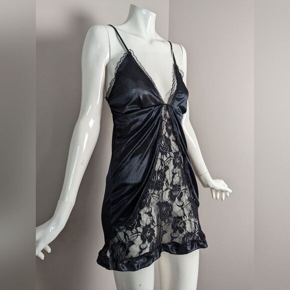 Vintage Black Lace Slip Dress Women’s XS/S Nylon Mini Adjustable Straps - Picture 3 of 8